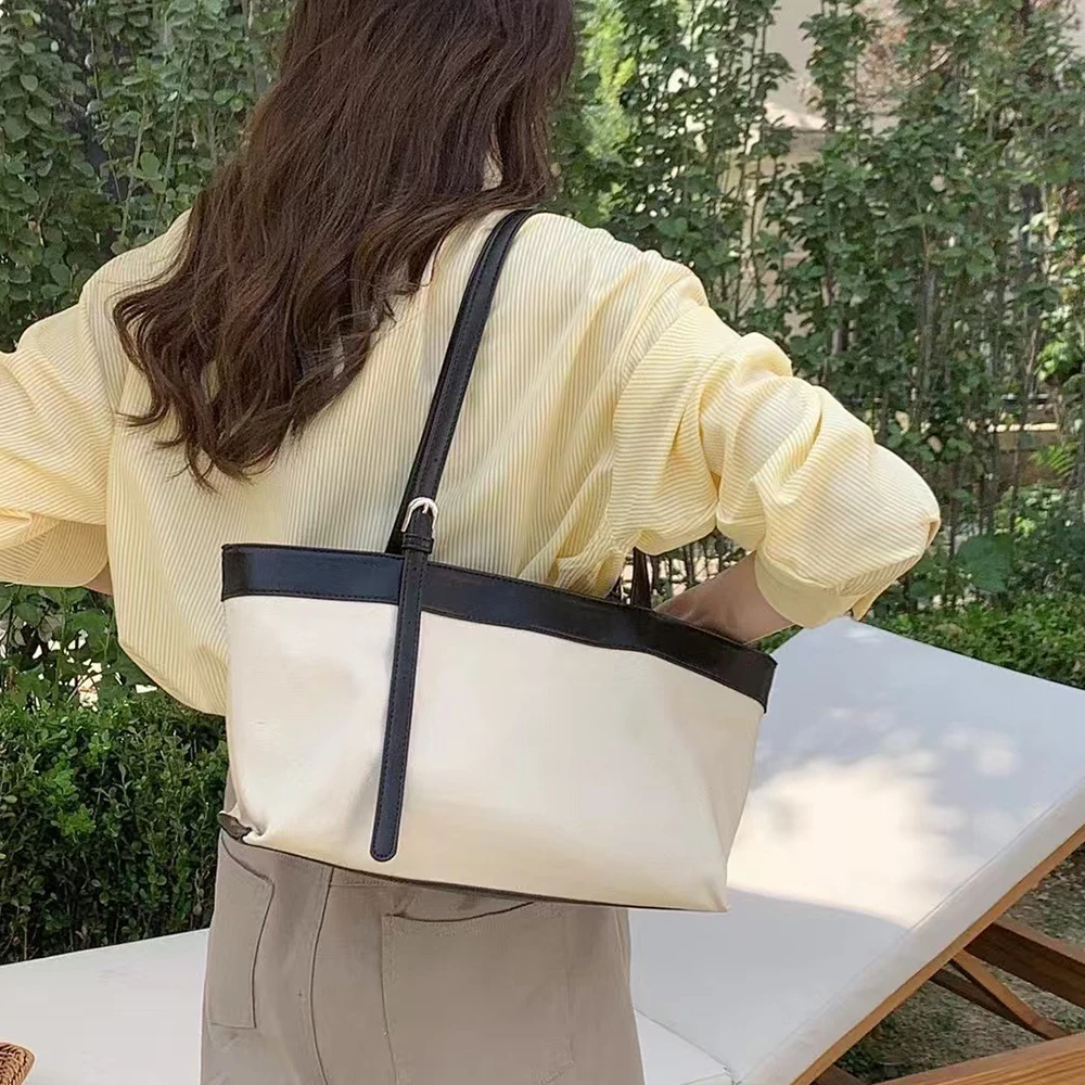

Casual Canvas Tote Women Bag NEW Patchwork Shoulder Bags for Women Large Capacity Tote Shopper Purses and Handbags Commuter Bag