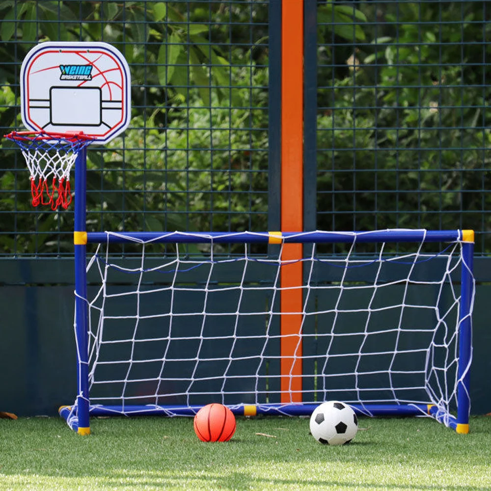Children's Basketball Stand and Football Goal 2 in 1 Toy Portable Detachable Soccer Sports Outdoor Toys for Kids Birthday Gifts