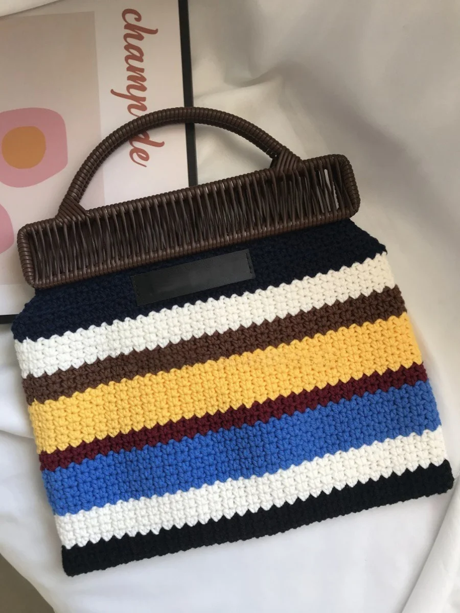 

Aa Handmade Knitted Charitable Vintage Handbag DIY Material Kit Large Soft Fabric Double Strap Universal Faion Accory