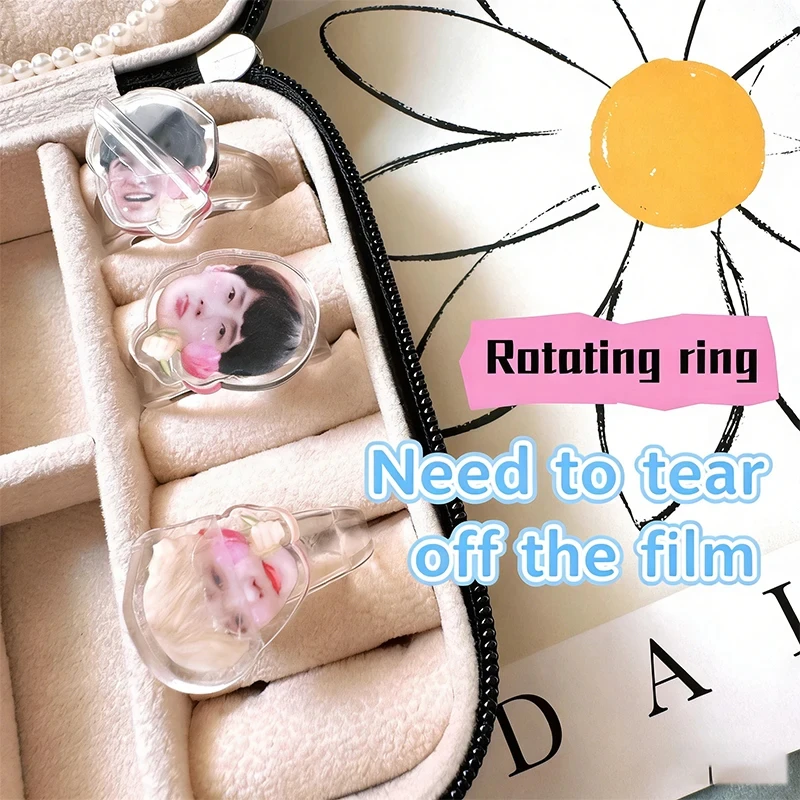 

Акриловое вращающееся кольцо на заказ, ваша фотография, голова Bague, женское и женское изображение для девочек, аниме, фото, персонализированное кольцо на палец, подарок 360° ° Поворот