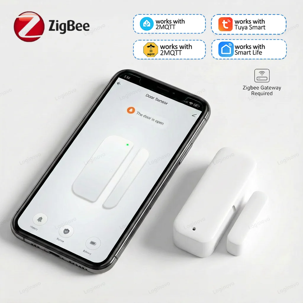 

Датчик открытия дверей и окон Zigbee, магнитная сигнализация для защиты от взлома, совместимый с Alexa, Google Home, Tuya Z2M для умного дома