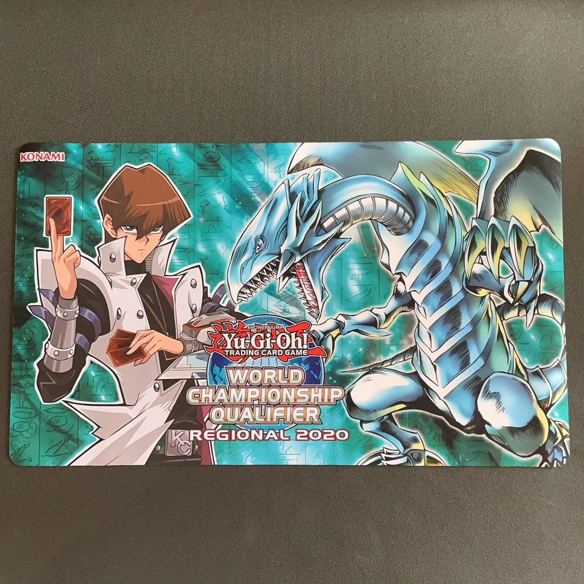 600x350mm Yu-Gi-Oh！diy WCQ Regional 2020 Playmat 2mm Seamless Edge Seto Kaiba/Blue‑Eyes White Dragon Rubber Board Game Card Pad