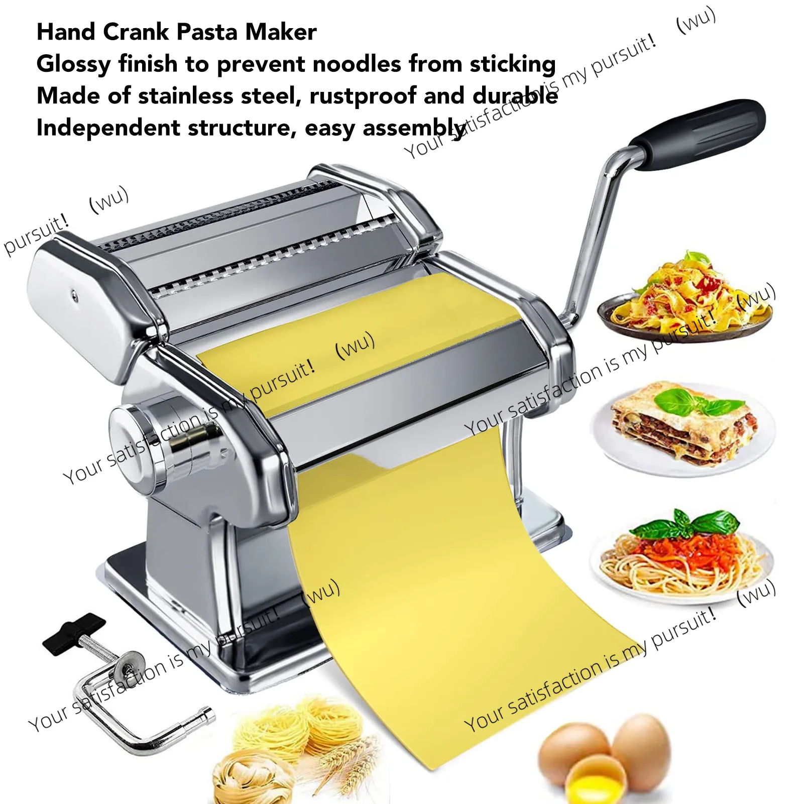 Máquina de macarrão com manivela manual, rolo de massa de aço inoxidável, fabricante de macarrão, 7 configurações de espessura, 0.5-2,5mm, acessórios de cozinha