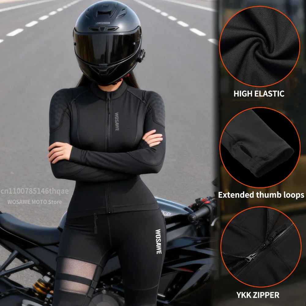 WOSAWE Women Motorcycle Jacket and Pants Set Summer Motocross Shirts High Waist Hip Lift Pants Mesh Breathable Leggings Sexy Set