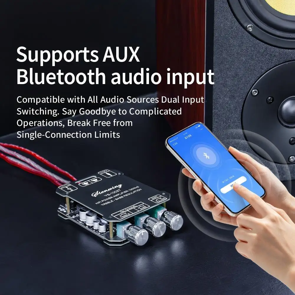 2.0 Channel BT Audio Amplifier Board 100W+100W TPA3116D2 BT 5.1 AUX Input DC12-24V Overvoltage Overheat Short Circuit Protection