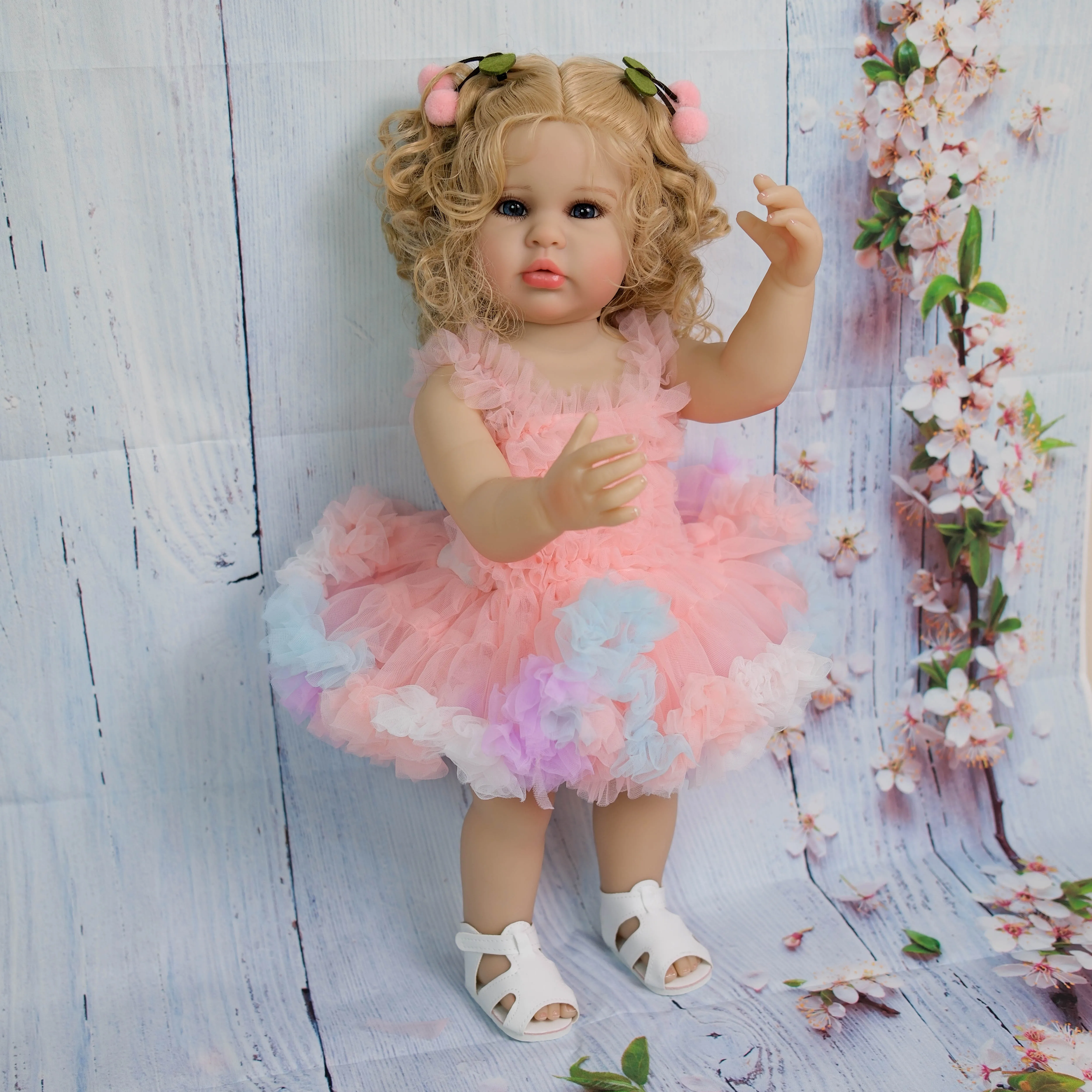 22 ''لي/ابتسم لينة كاملة الفينيل فتاة الجسم تولد من جديد دمية طبقات متعددة اللوحة الجلد ثلاثية الأبعاد مع الجذر اليد الشعر الأوردة المرئية