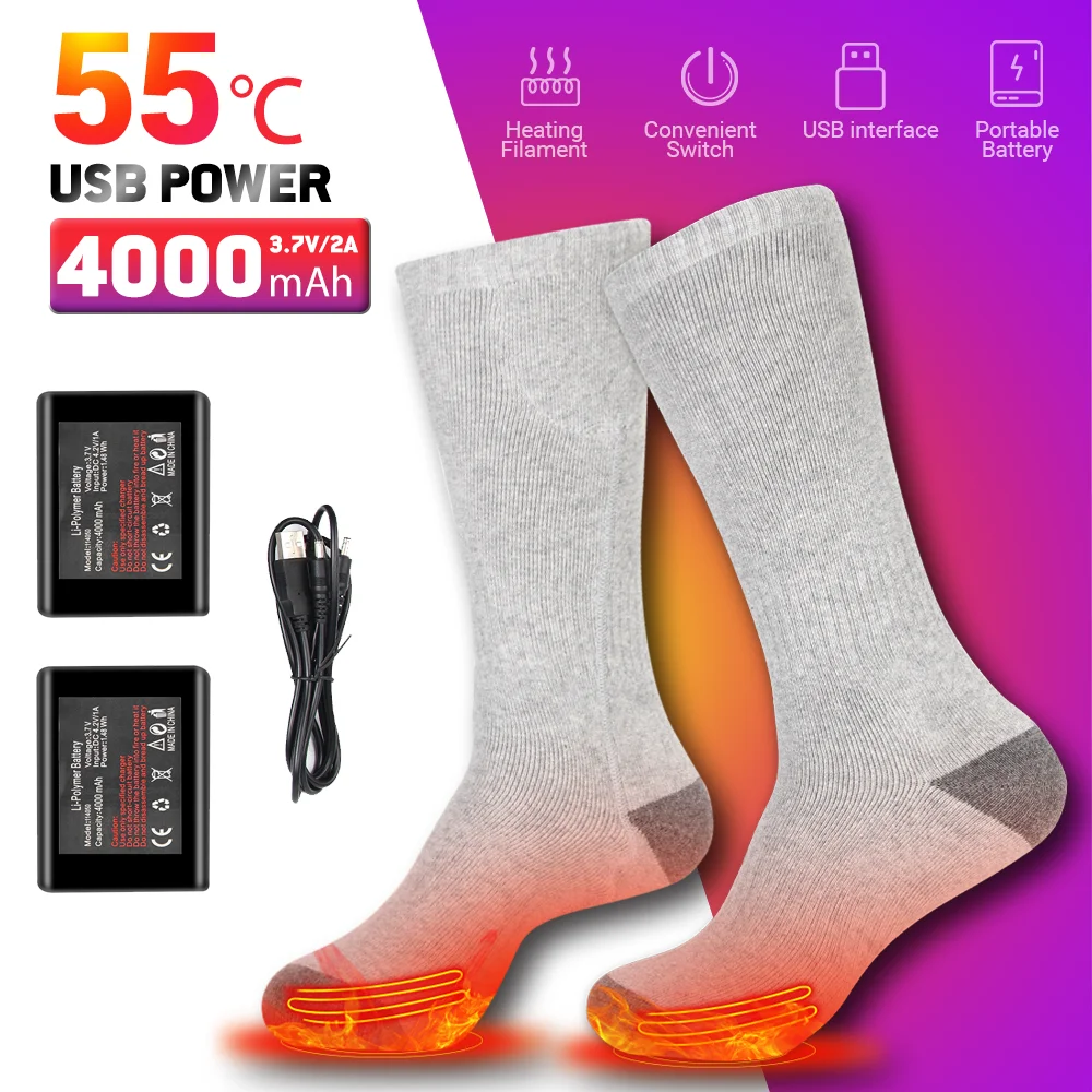 Chaussettes thermiques électriques métropolitaines pour hommes et femmes, chauffe-pieds, chaussettes chaudes, sports de plein air, cyclisme, ski, hiver