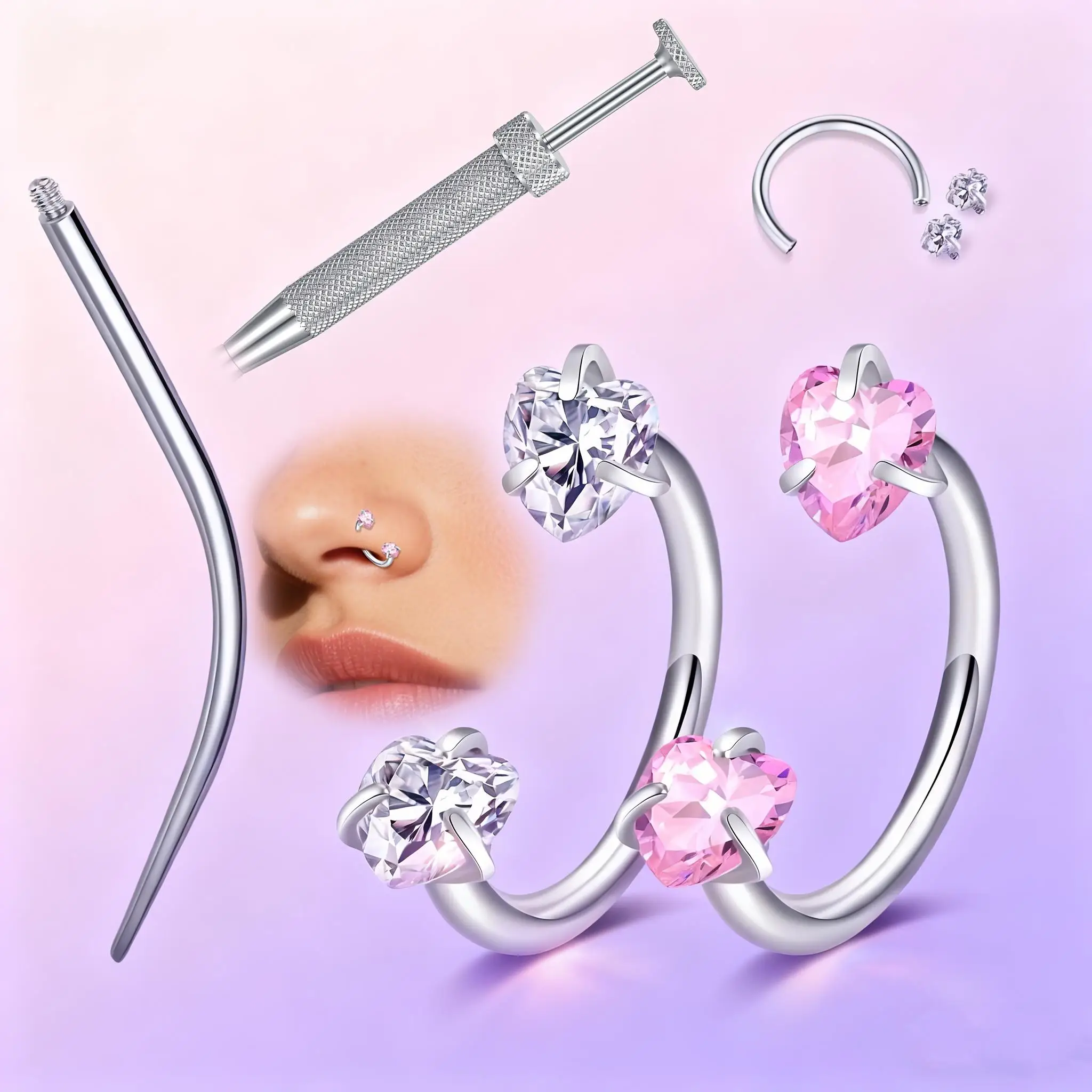 4pcs Horseshoe Nose Ring for Women 16G Stainless Steel Nose Hoops Multi-Purpose Nose Piercing Jewelry for Cartilage Helix