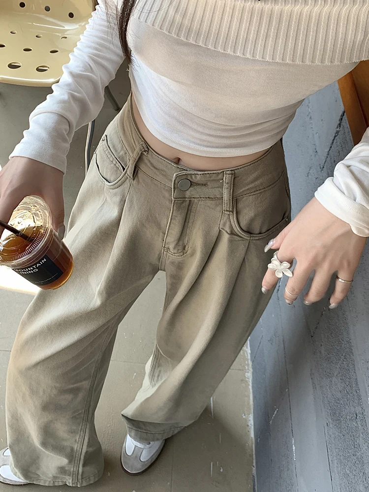 

High Waist Wide Leg Jeans Women's Loose Fit Pleated Denim Pants Straight Cut Trousers Autumn Faion plus Size Slimming Jeans
