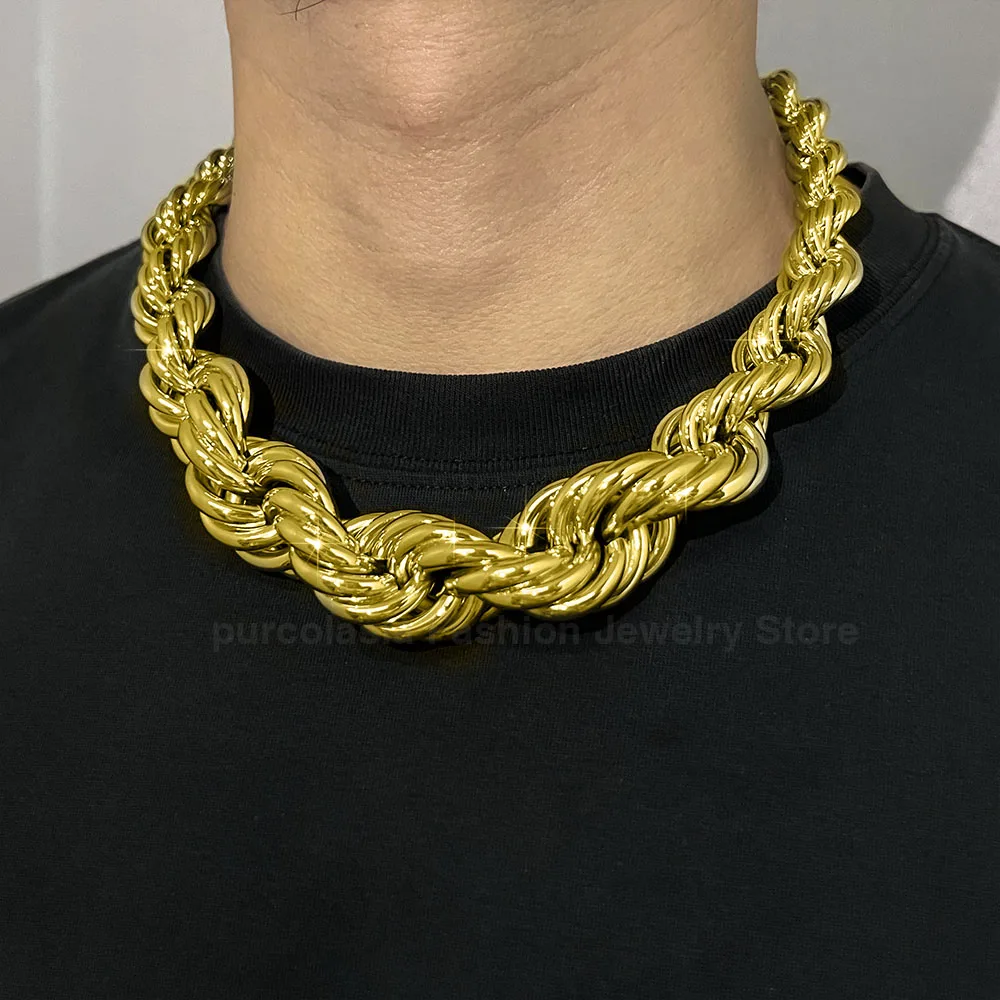 

25 мм постепенная смена веревочной цепи из нержавеющей стали, мужское ожерелье в стиле хип-хоп, тяжелые металлические украшения в стиле панк, 20 дюймов, подарок на вечеринку