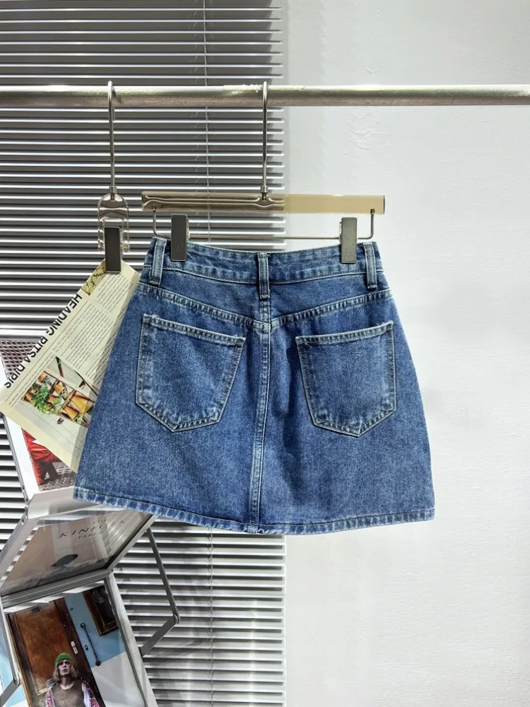 High Street Vrouwen Cargo Denim Rok Hoge Taille Grote Zak Lente Zomer A-Lijn Rokken Effen Kleur Vintage Vrouwelijke Casual Rokken