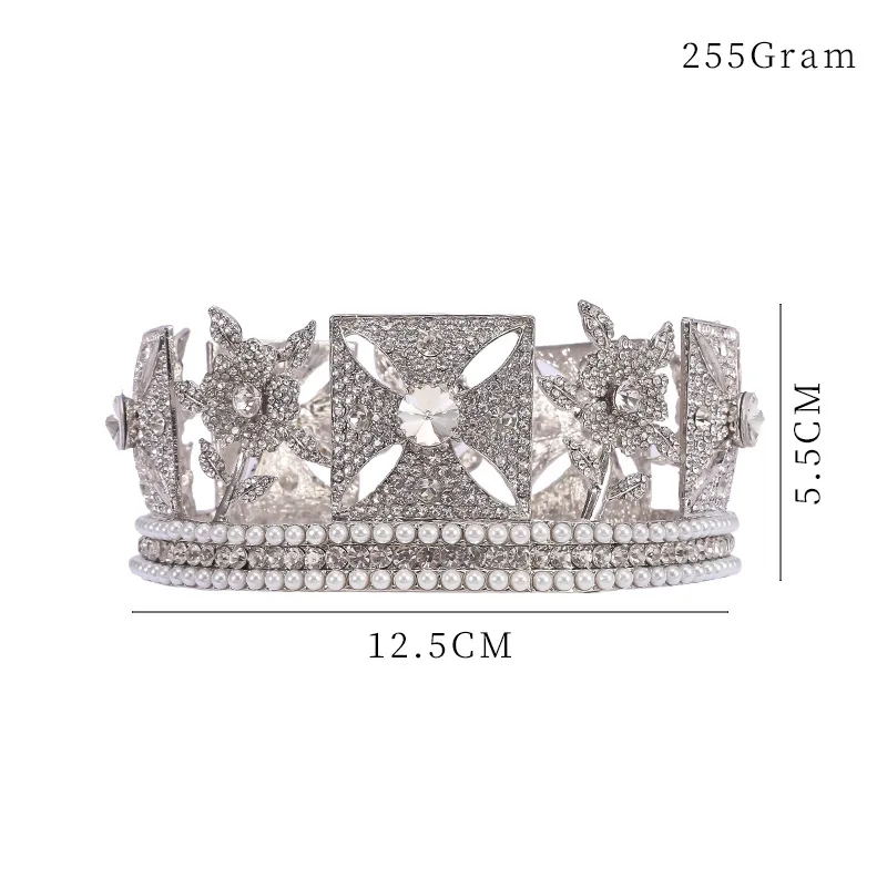 Vintage Flowers Queen Crown Pearl Bridal Hair Jewelry Full Round Crowns Pageant Wedding Headdress Brides Hair Hair Accessories