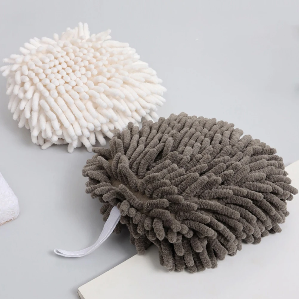 

2Pcs Chenille Hand Towel Lightweight Reusable Quick Dry Ball Shape Hanging Lanyard for Bath Kitchen Farmhouse Kitchen Towels