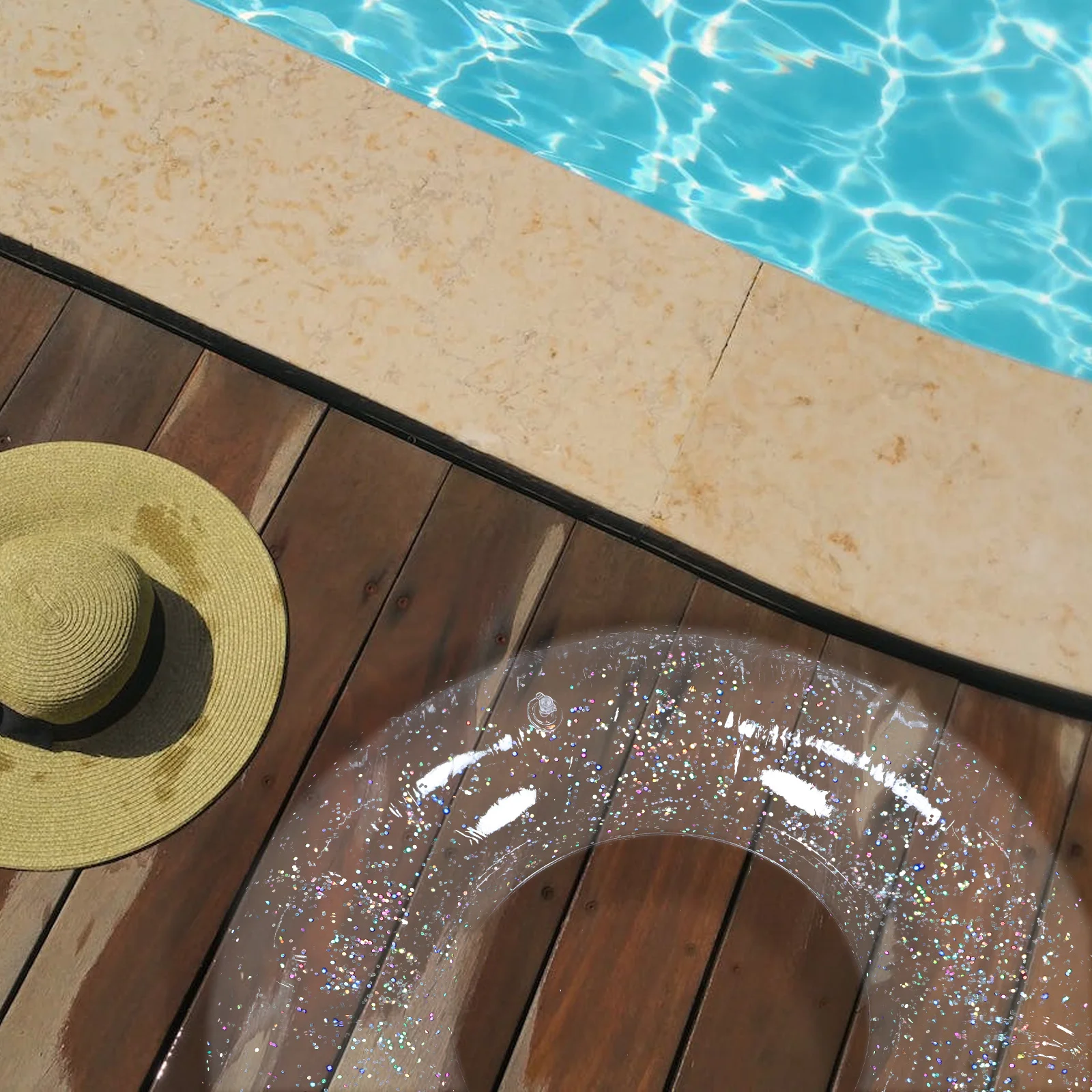 

Large Inflatable Transparent Glitter Swim Ring Lightweight Easy Inflate Floating Pool Ring for Adults Beach Party