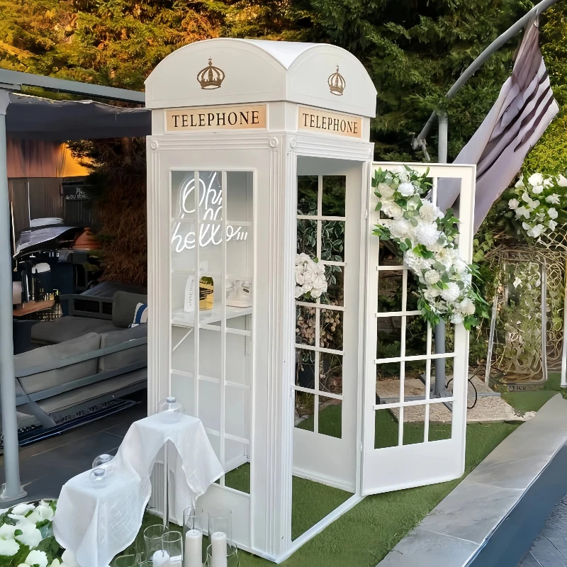 White phone booth with audio guestbook phone London wedding phone booth for wedding decoration