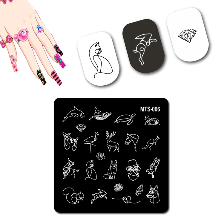 Simple Animal Drawings Stamping Plate Fowls Beasts Designed Stamp Plate For Nails Art Animal Side Face Nail Stamp #MTS-006