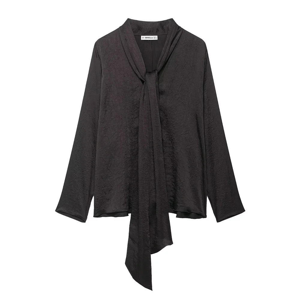 

UNIZERA 2021, новая женская повседневная и модная длинная рубашка в европейском и американском стиле с украшением в узле и воротником