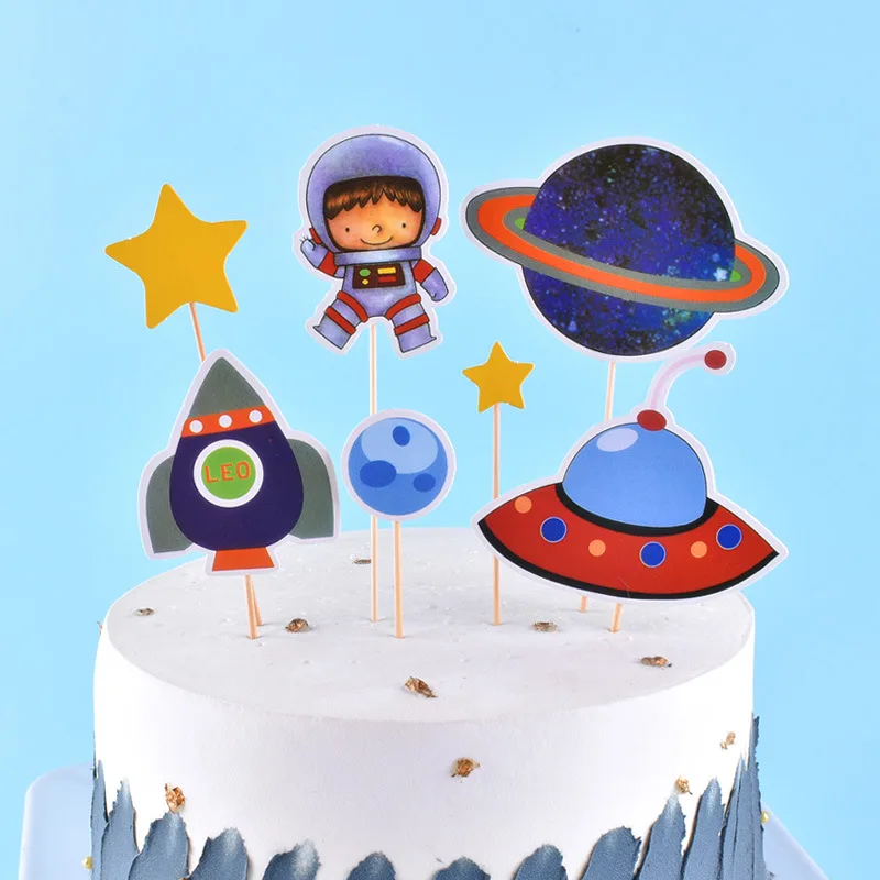 Happy Birthday Cake Topper Outer Space Astronaut Theme Cake Decoration For Birthday Party Decorations Baby Shower Baking Supplie