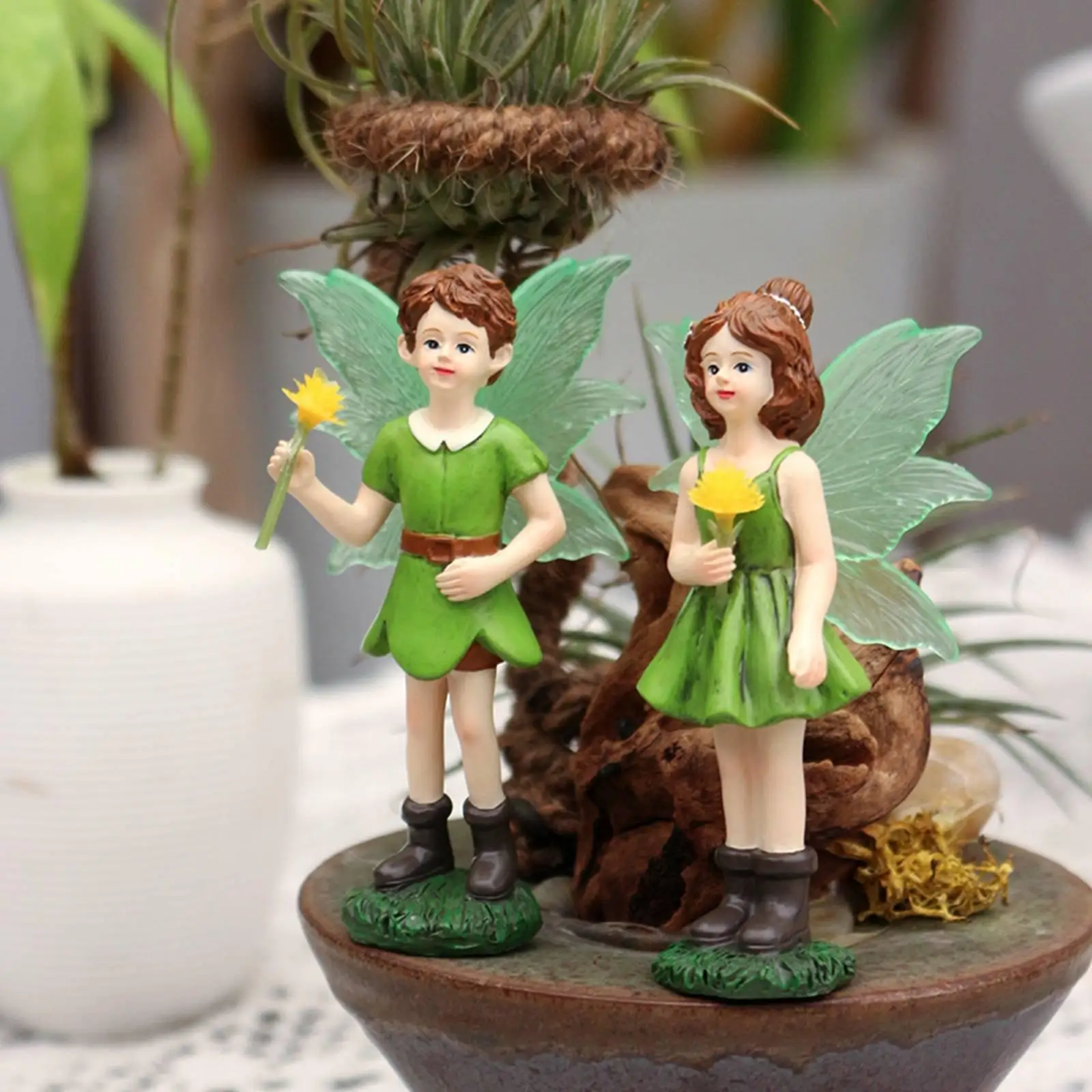 Bild 5: 2 Stücke Feengartenfiguren, die im Dunkeln leuchten: Junge und Mädchen Fee