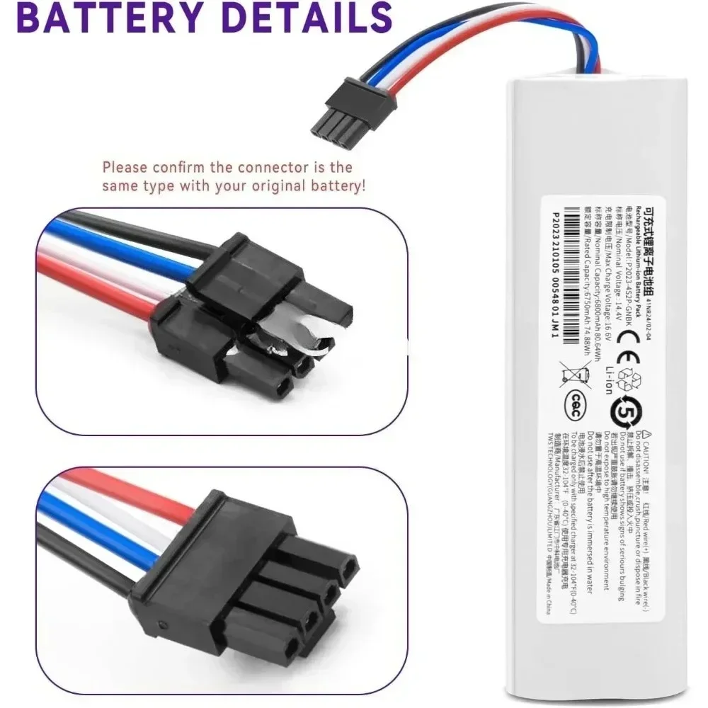 

14V 12800mAh P2008-4S2P-MMBK Replacement Battery For Dreame F9 D9 L10 Pro Plus RLS3 RLS5 RLS5L RLS5D Accessories Parts