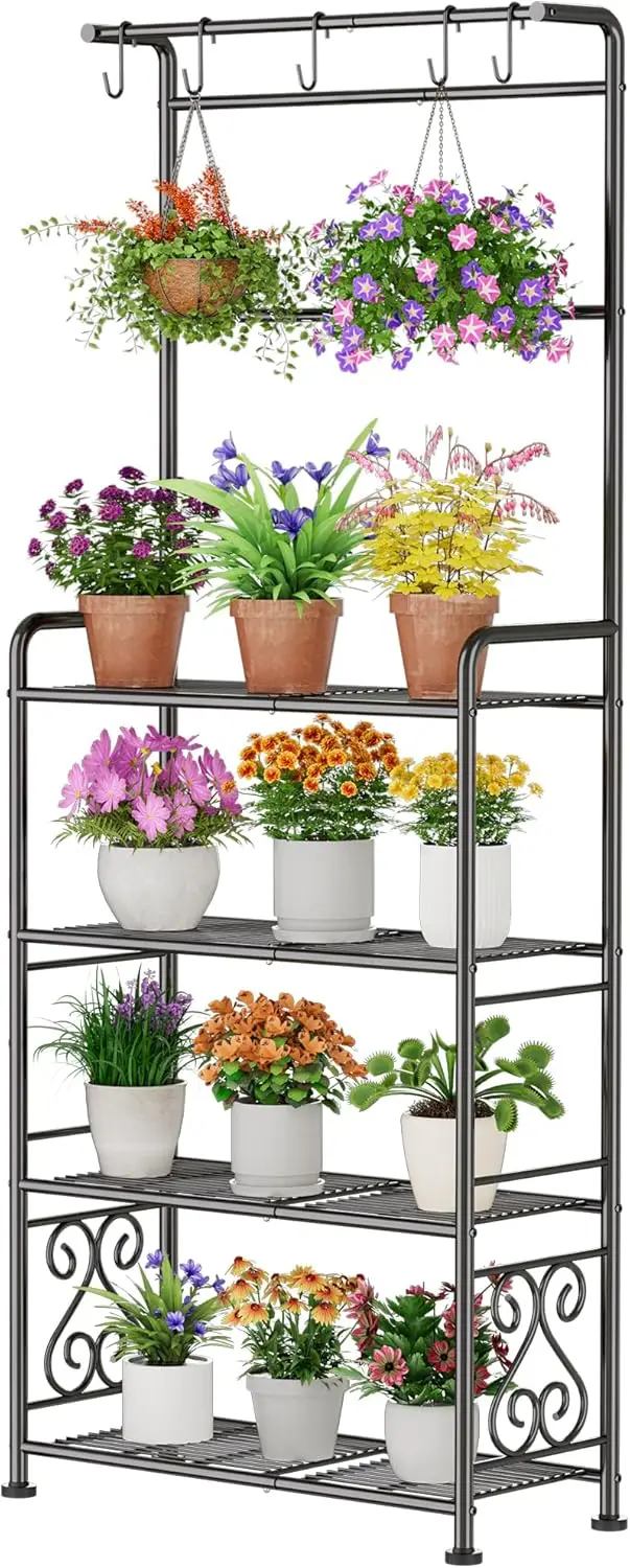 

Heavy Duty Plant Stand 68.4" Tall 4-Tier Shelf with Hooks for Indoor Outdoor Patio Balcony Living Room Garden Black