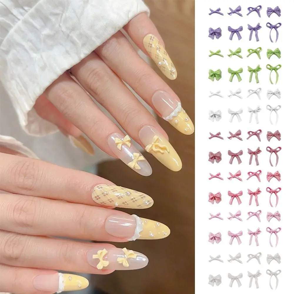 50개 보우 네일 아트 액세서리 보타이 단색 네일 아트 도구 혼합 사이즈 컬러풀 리본 매니큐어 용품 여성 네일 아트