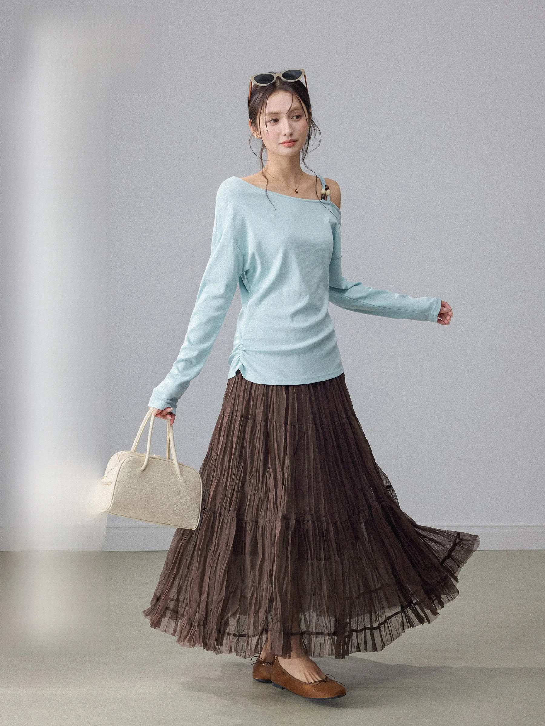 

Женская свободная юбка миди с высокой талией, цвет кофе, с эластичным поясом, новинка Весна 2026