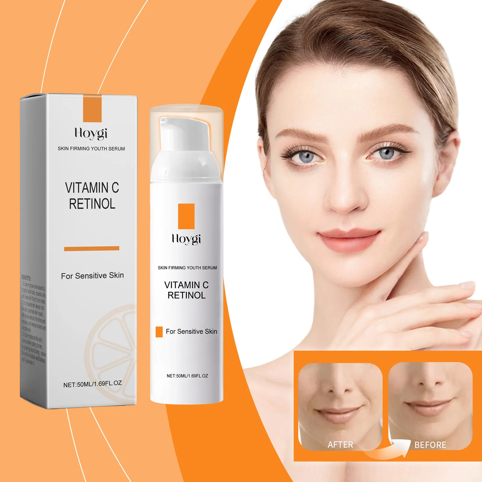 HOYGI Retinol Vitamin C Anti-Wrinkle Serum, Moisturizing Light Pattern Skin Care Facial Serum Skin Firming Youth Serum 50ml