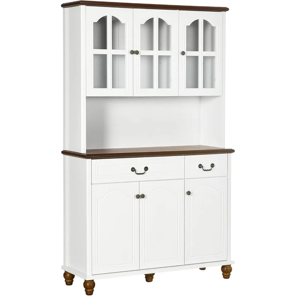 71 Inch Pantry Kitchen Cabinet with Soft Close Glass Doors with 2 Drawers and 3 Adjustable Shelves for Dining Room