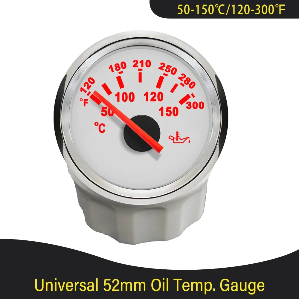 

Waterproof Universal Marine 52mm Oil Temp. Gauge Meter 50-150℃ with Red Backlight for Van Truck Sailboat 12V 24V