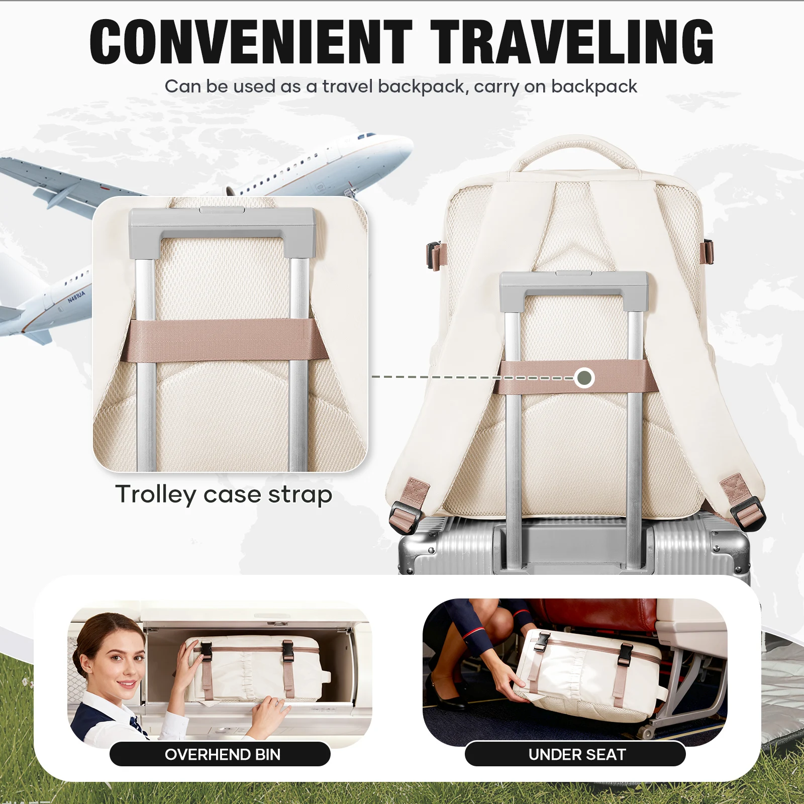 حقيبة أمتعة Ryanair 40x30x20، حقيبة عمل للرجال والنساء 15.6 بوصة حقيبة كمبيوتر محمول حقيبة سفر للأعمال، حقيبة ظهر مدرسية جامعية