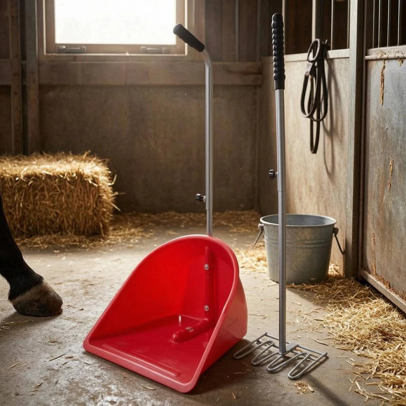 

Stable Scoop and Fork Easy Cleanup Horse Manure Scoop Manure Fork Sturdy Farm Equipment Efficient for Equestrian