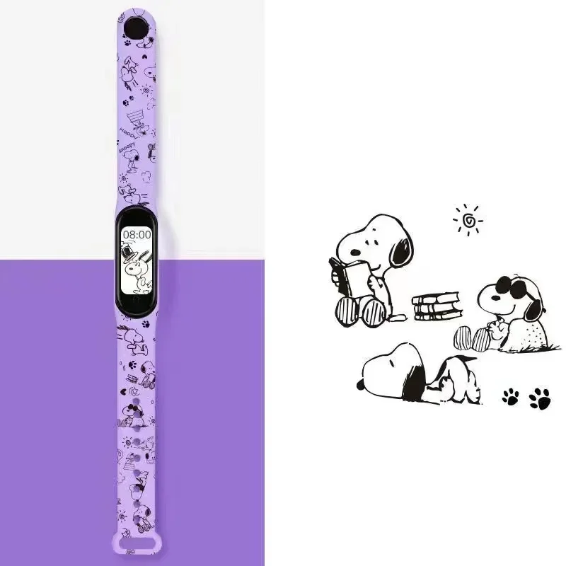 Cartoon Snoopy Watch Strap for XiaoMi Band 3 4 5 6 7 8 Anime Replaceable Wristband Slilicone Smartwatch Bracelet Birthday Gift