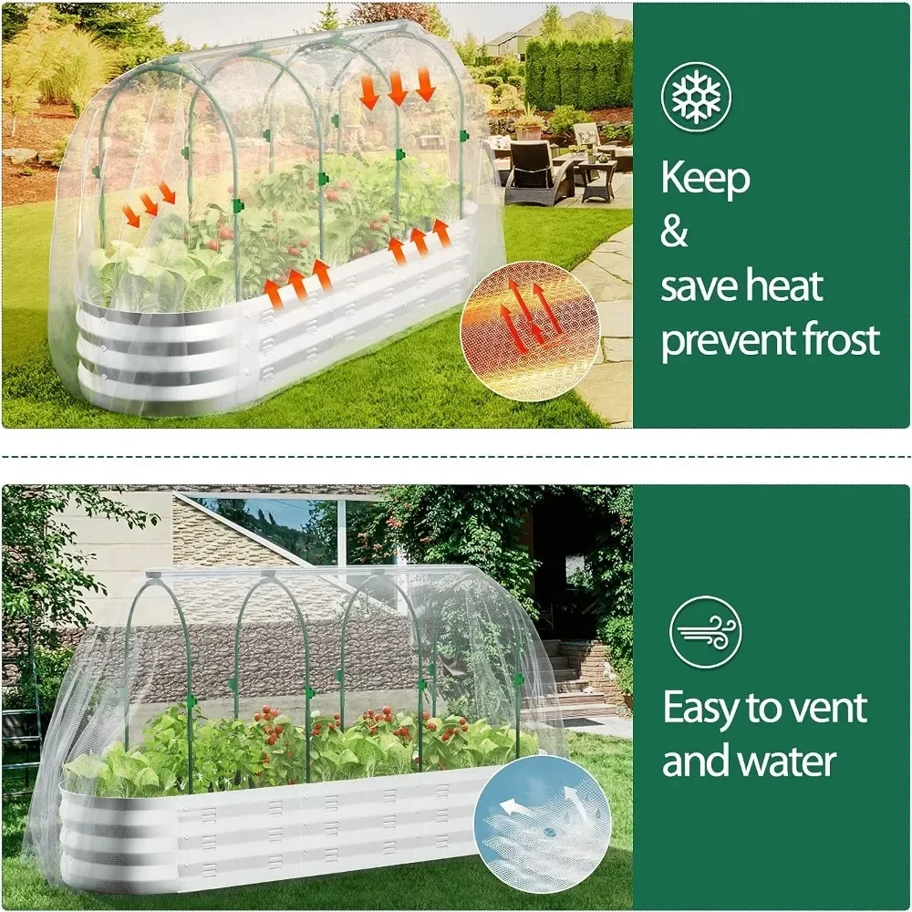 Raised Garden Bed with Greenhouse Galvanized Planter Box with 2 Greenhouse Cover for Outdoor Gardening Garden Box, Free Shipping