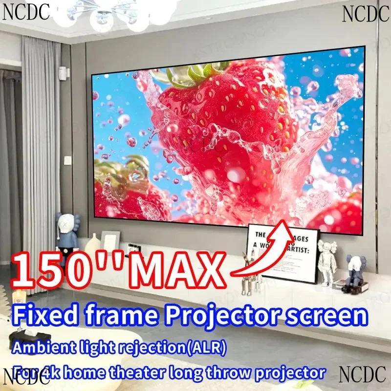 250'' Size ALR Projection 8K Black/1CM Ultra Narrow Bezel Fixed Frame Ambient Light Rejection Screen