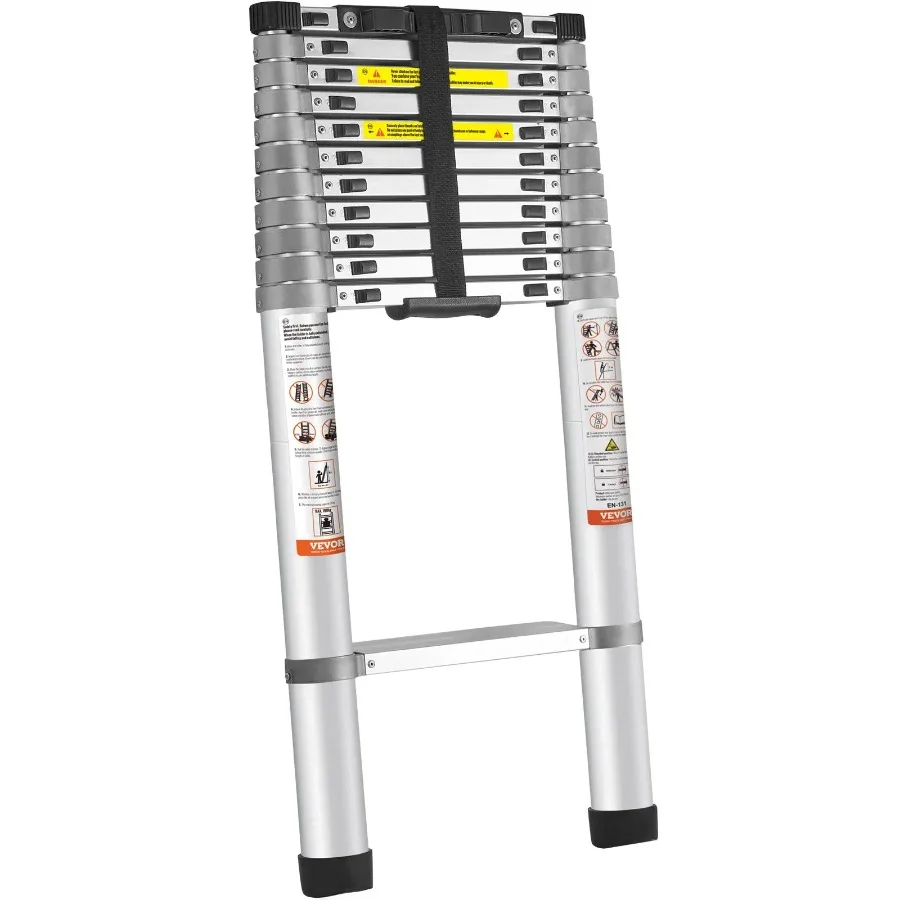 

Telescoping Ladder, 15 FT Aluminum One-button Retraction Collapsible Extension Ladder, 400 LBS Capacity with Non-slip Feet, Po