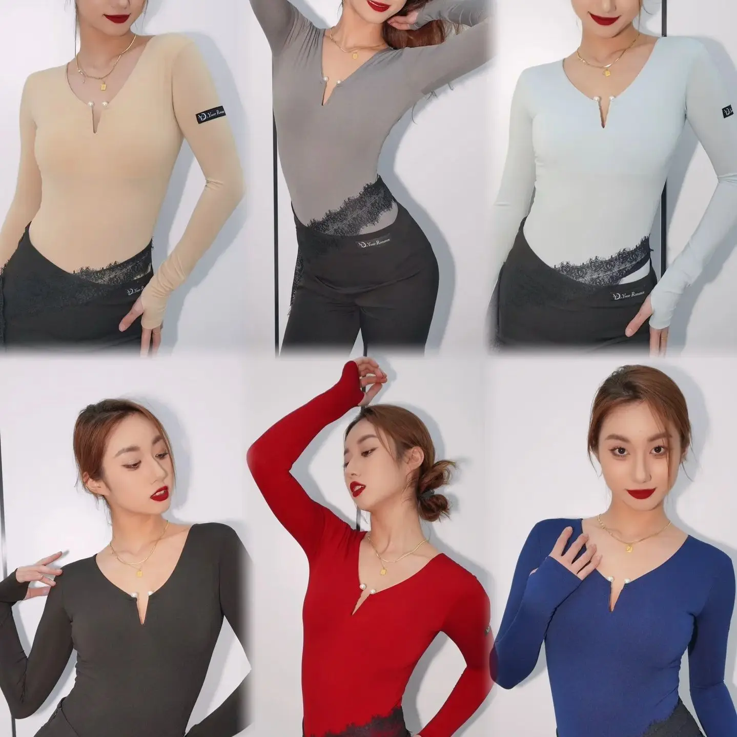 

2025 Women Latin Dance Top Multi Color Long Sleeve V-neck Jumpsuit Practice Clothes Female Samba Chacha Latin Dance Tops DN20977