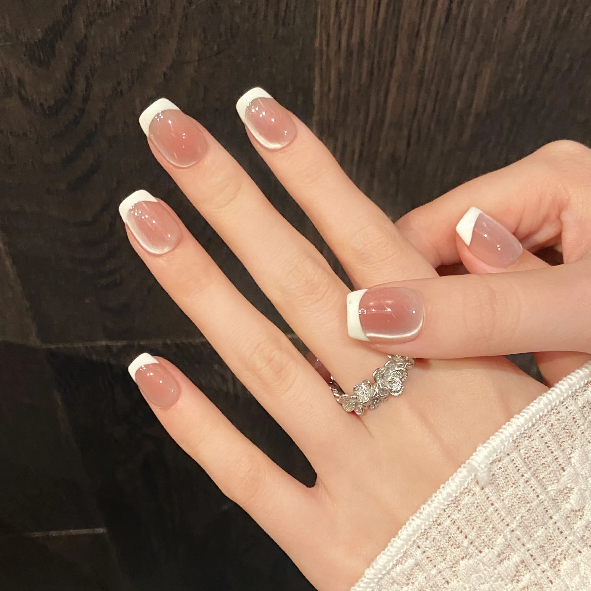 10 قطعة عين القط الفرنسية اليدوية اضغط على الأظافر Ins بسيطة عارية الوردي الحلو فتاة الأظافر وهمية قابلة لإعادة الاستخدام يمكن ارتداؤها الكورية أظافر صناعية نصائح #4