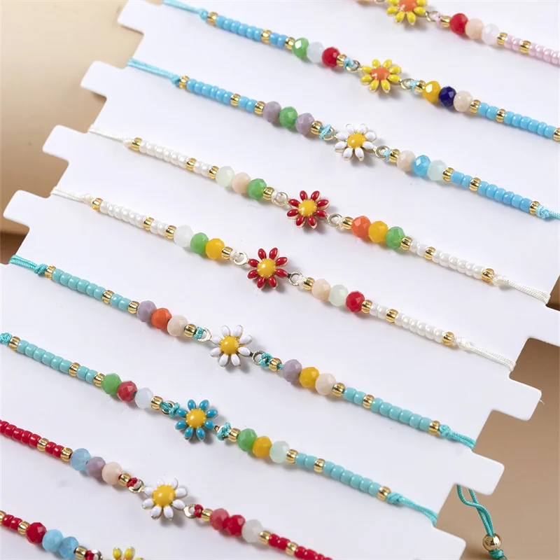 12 قطعة/الوحدة النساء الشمس الزهور حبة سحر سوار مجموعة بوهيميا حبل مضفر سلسلة قابل للتعديل اليدوية سوار خلخال مجوهرات هدية #3