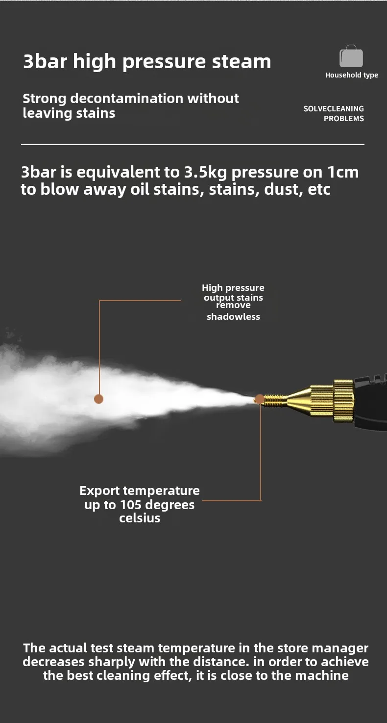 Высокотемпературный пароочиститель высокого давления 3 бар для переменного тока, кухни, духовки, стиральной машины, микроволновой печи, холодильника — быстрый нагрев, глубокая очистка