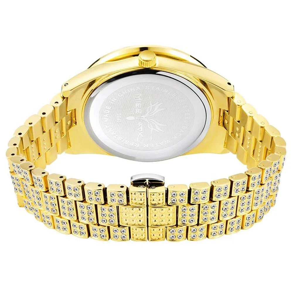 New 18K Gold Watch Men Hip Hop Full Diamonds Mens Watches Quartz Male Clock Waterproof Stainless Steel Iced Out Reloj Gama Alta