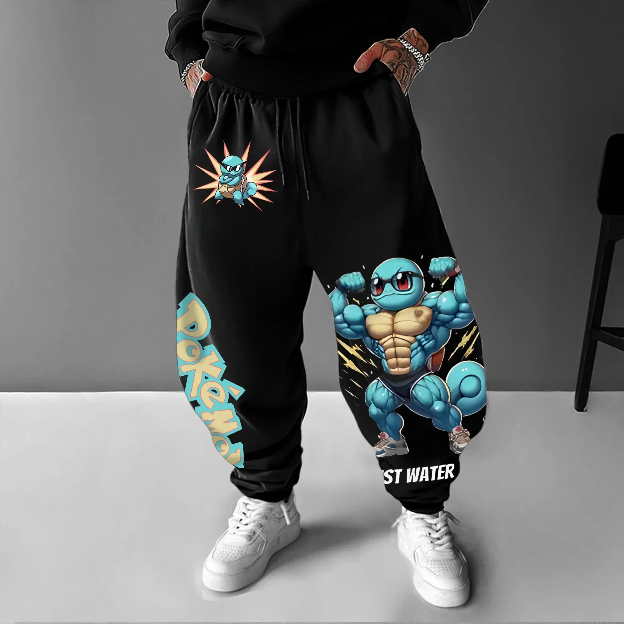 Pokémon Anime versátil Sweetpants 2025 hombres y mujeres Otoño/Invierno nuevo Squirtle impreso Harajuku pantalones deportivos casuales sueltos