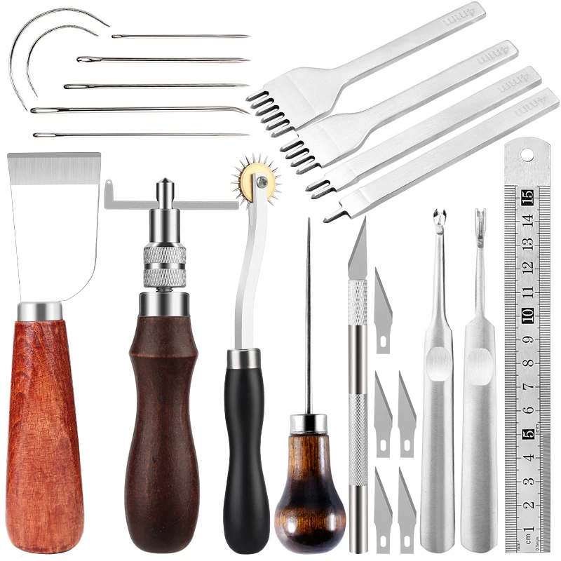 Kit in pelle di KRABALL strumento per artigianato in pelle cucito a mano cuciture Punch Carving Skiving Groover Edge Beveler Set di punzoni per fori