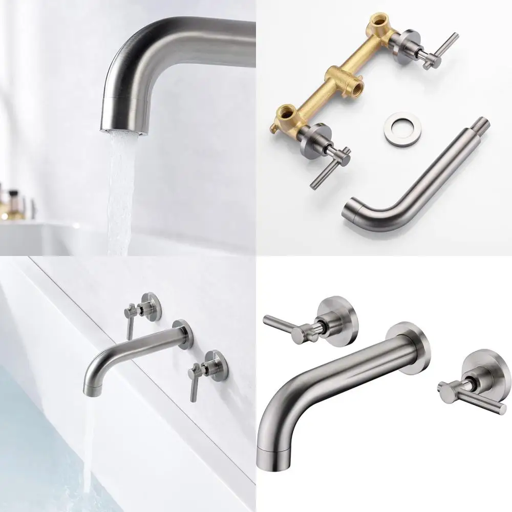 

3-Hole Brushed Nickel Tub Faucet with Rough-In Valve for Wall Mount Bathtub