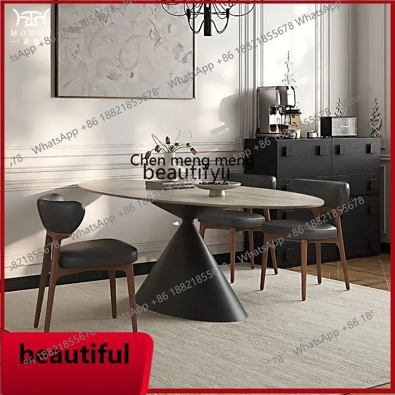 

X French retro travertine rock slab dining table oval designer medium and ancient style home dining table