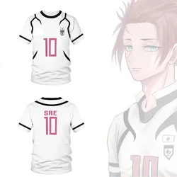 Camiseta de fútbol de Anime japonés para hombres y mujeres, camiseta blanca, Camiseta deportiva de manga corta con bloqueo azul, Verano