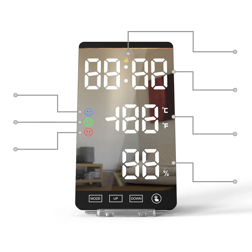 

Led Digital Alarm Black Desk Clock Usb Charging Large Screen Temperature Humidity Display Multifunctional Quiet Clock For