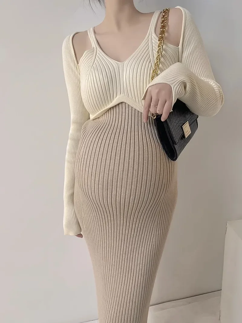 Autumn Winter Maternity Dress  A Line Slim Sweaters Clothes for Pregnant Women  Bodycon Pregnancy Baby Shower Party