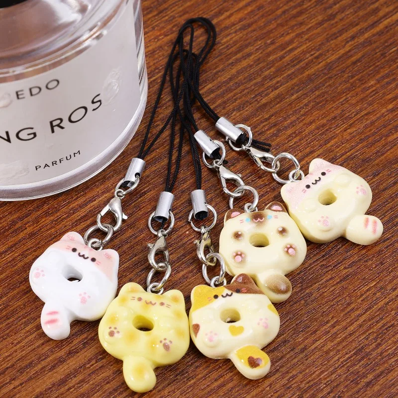 Cute Cartoon Cat Cookie Phone Lanyard Strap Key Chains Bag Pendant Decoration DIY Phone Pendant Charm Lanyard Handmade Gifts