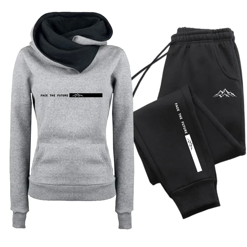 Outdoor-Trainingsanzug für Damen, Herbst-Winter, lässiger Kapuzenpullover, Sweatshirts, Jogginghose, hochwertige Sport- und Joggingbekleidung, Streetwear mit Print – Detail 4